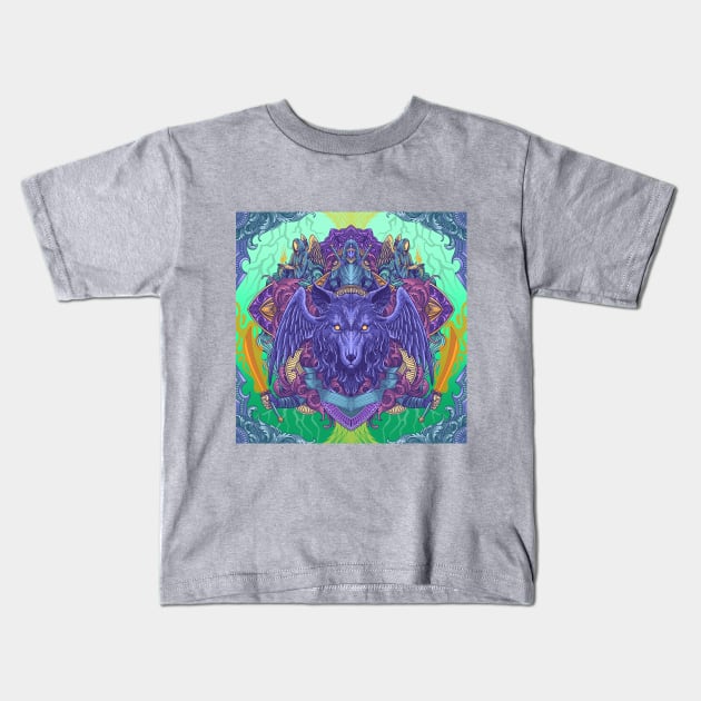 Tamer Wolf Psychedelic Artwork Kids T-Shirt by Tonymidi Artworks Studio